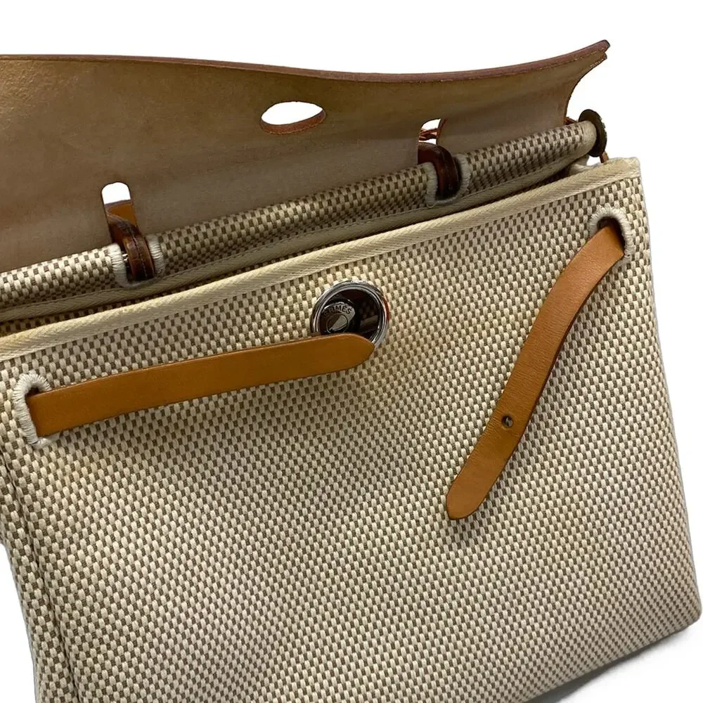 Hermès Herbag PM Handbag Cream Brown Toile GM Leather